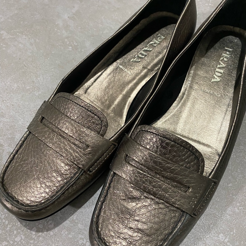 Prada Women's Bronze Leather Loafers